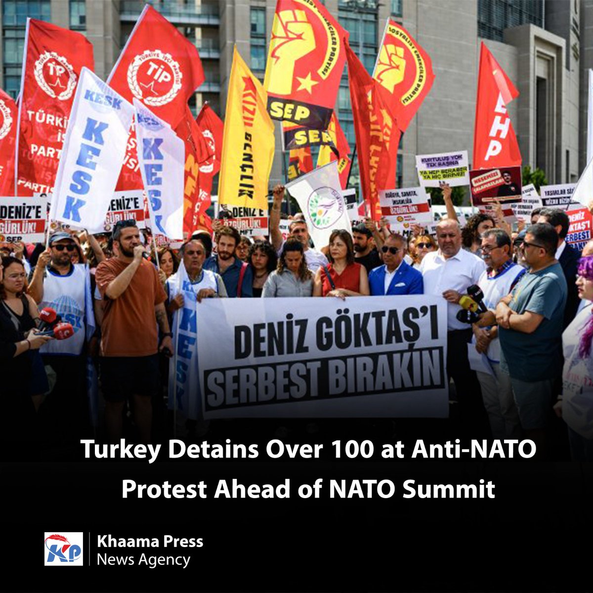 Turkish security forces detained more than 100 members of the Communist Party of Turkey (TKP) during an anti-NATO protest in Ankara on Sunday